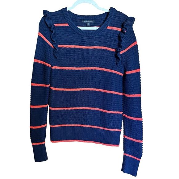 Banana Republic Sweater Medium Multicolor Stripe Ruffle Cable Knit Pullover - Picture 1 of 8